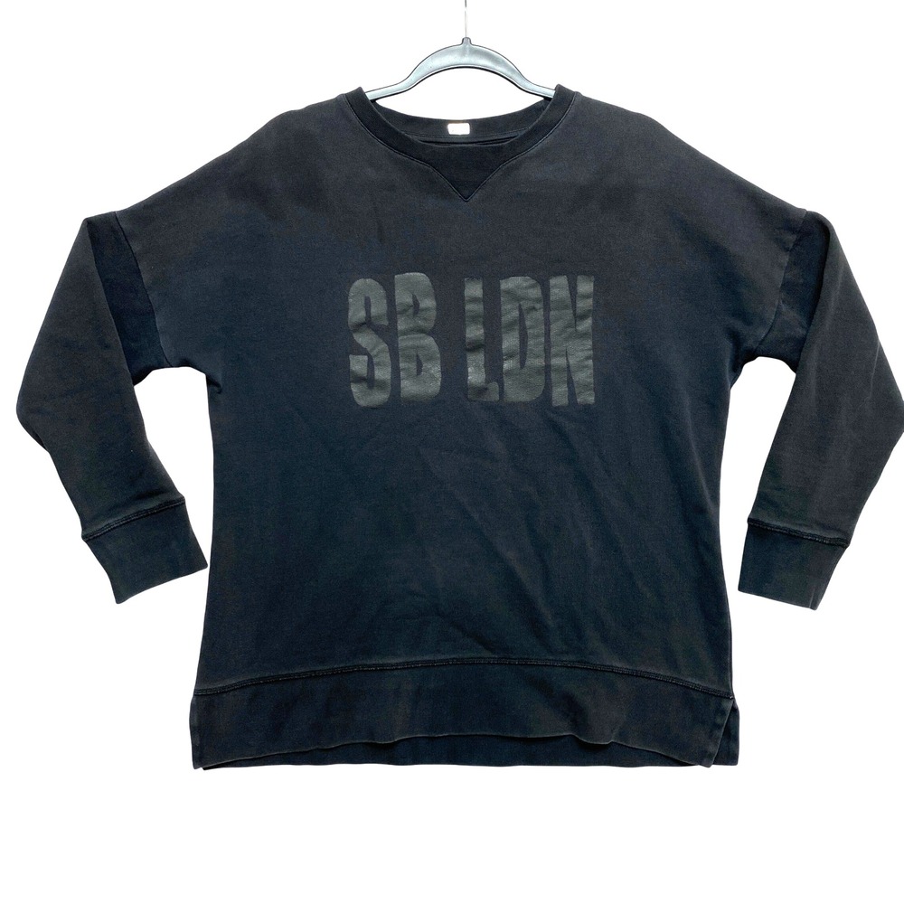 Sweaty Betty Sweatshirt Womens Size Small Black SB LDN Graphic Crewneck Pullover